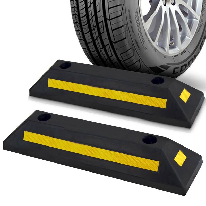 PYLE Vehicle Wheel Stop - Car and Truck Parking Curb Tire Stop, Heavy Duty Rubber Parking Tire Block (Set of 2) - PCRSTP11X2