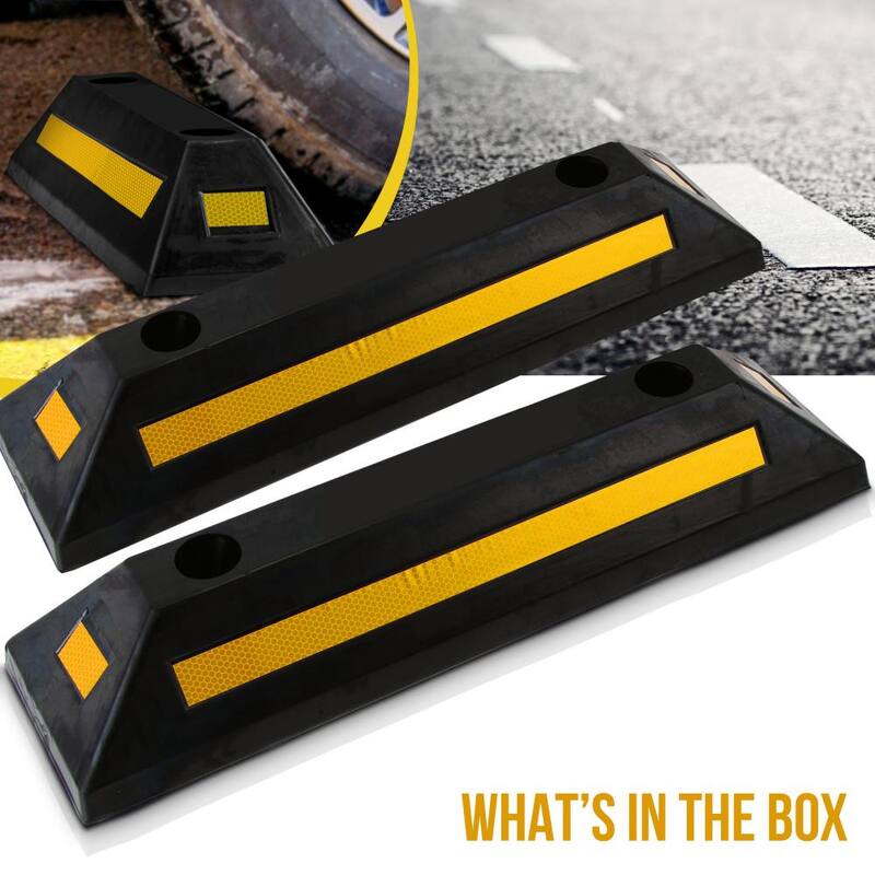 PYLE Vehicle Wheel Stop - Car and Truck Parking Curb Tire Stop, Heavy Duty Rubber Parking Tire Block (Set of 2) - PCRSTP11X2