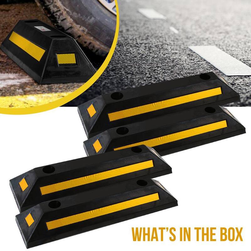 PYLE Vehicle Wheel Stop - Car and Truck Parking Curb Tire Stop, Heavy Duty Rubber Parking Tire Block (Set of 4) - PCRSTP11X4
