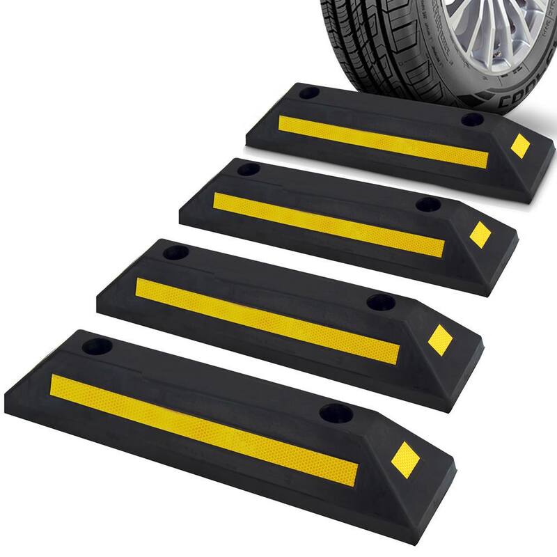 PYLE Vehicle Wheel Stop - Car and Truck Parking Curb Tire Stop, Heavy Duty Rubber Parking Tire Block (Set of 4) - PCRSTP11X4