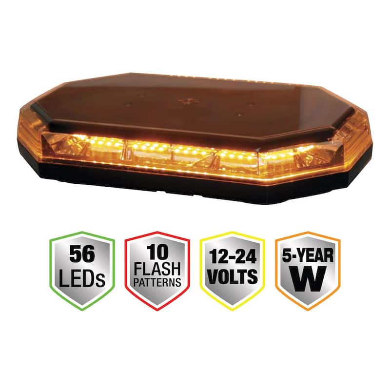 Buyers Products Company 15 in. Octagonal Magnetic or Perm Mount 56 LEDs Mini Light Bar Emergency Warning Flash Truck & Safety Vehicles, Amber - 8891060