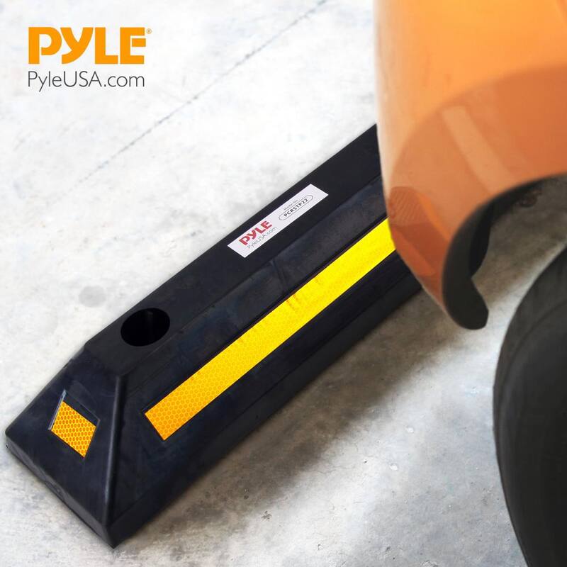 Pyle Vehicle Wheel Stops - Car and Truck Parking Curb Tire Stops, Heavy Duty Rubber Parking Tire Blocks (Pair) - PCRSTP22