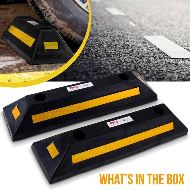 Pyle Vehicle Wheel Stops - Car and Truck Parking Curb Tire Stops, Heavy Duty Rubber Parking Tire Blocks (Pair) - PCRSTP22