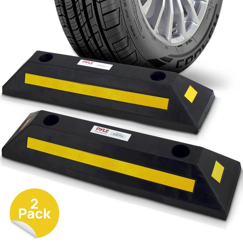 Pyle Vehicle Wheel Stops - Car and Truck Parking Curb Tire Stops, Heavy Duty Rubber Parking Tire Blocks (Pair) - PCRSTP22