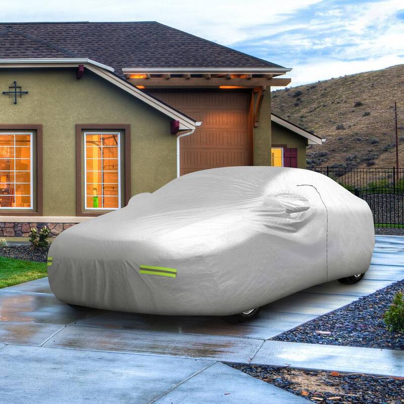 Mockins 190 in. x 75 in. x 60 in. Water Resistant Car Cover with Zipper Opening - 190T Silver Polyester-Medium Sedan - MA-64
