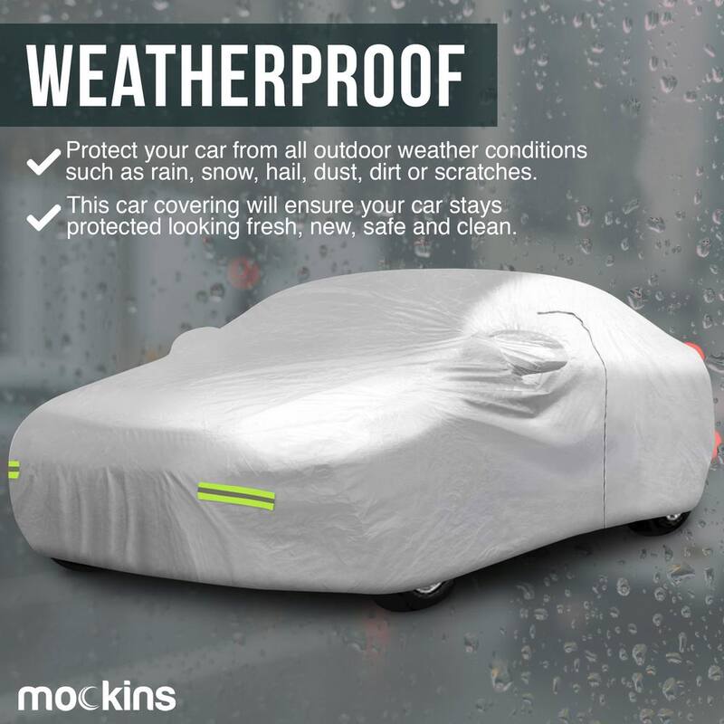 Mockins 190 in. x 75 in. x 60 in. Water Resistant Car Cover with Zipper Opening - 190T Silver Polyester-Medium Sedan - MA-64