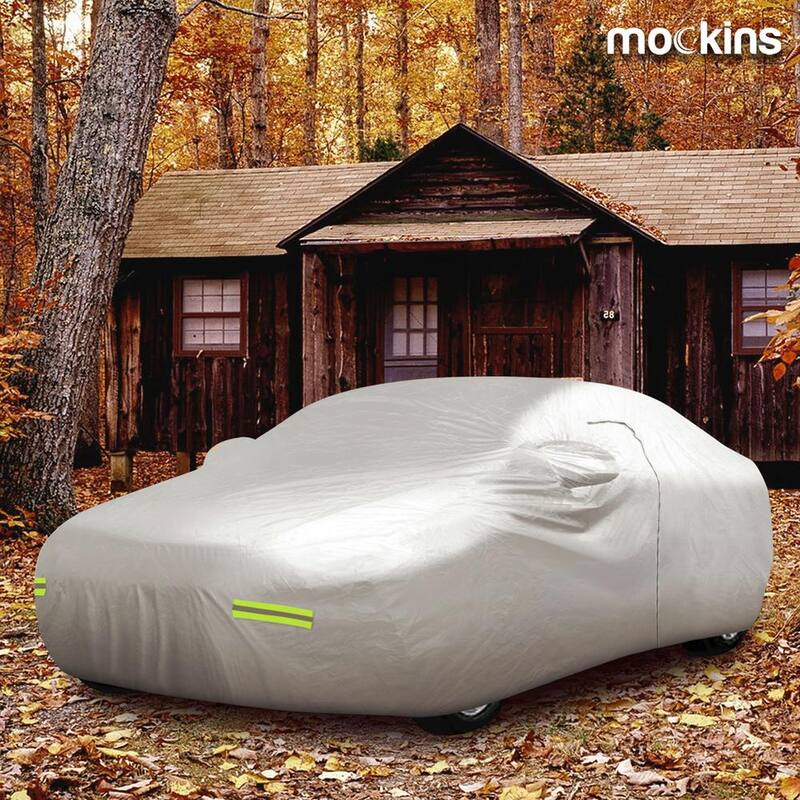 Mockins 190 in. x 75 in. x 60 in. Water Resistant Car Cover with Zipper Opening - 190T Silver Polyester-Medium Sedan - MA-64