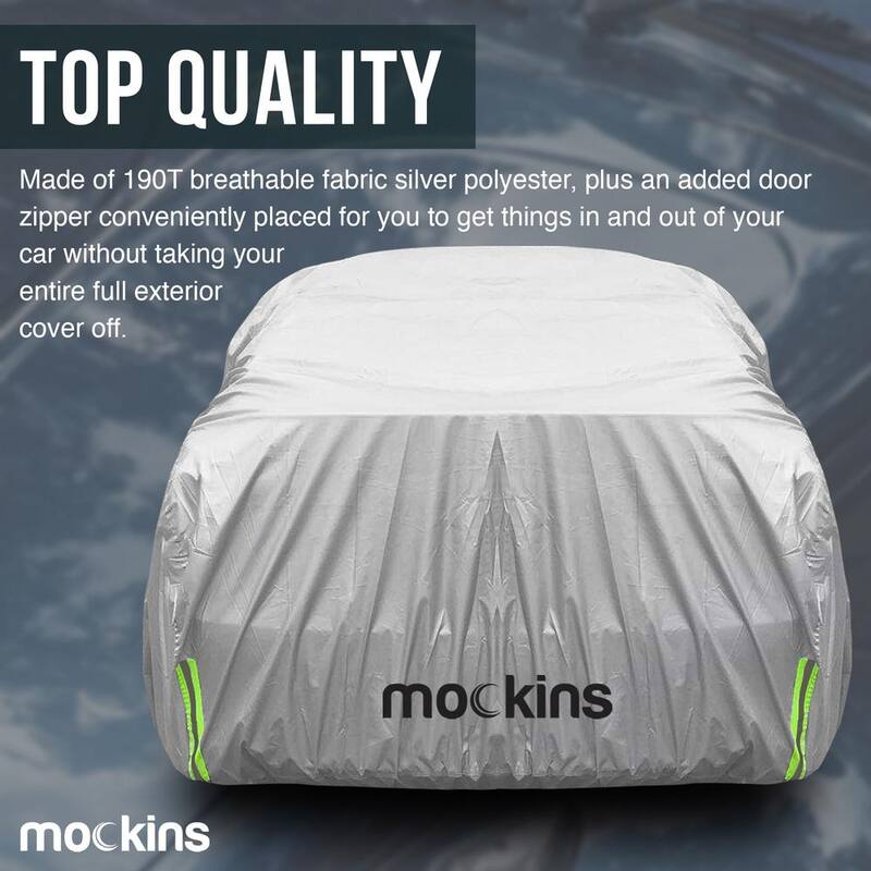 Mockins 190 in. x 75 in. x 60 in. Water Resistant Car Cover with Zipper Opening - 190T Silver Polyester-Medium Sedan - MA-64