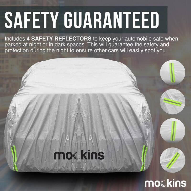 Mockins 190 in. x 75 in. x 60 in. Water Resistant Car Cover with Zipper Opening - 190T Silver Polyester-Medium Sedan - MA-64