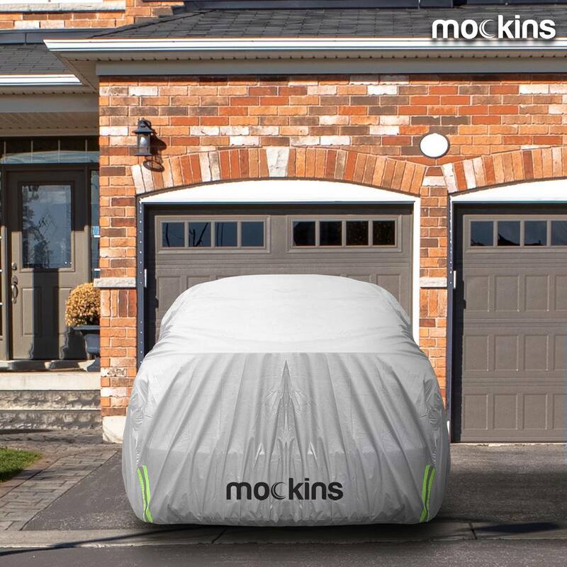 Mockins 190 in. x 75 in. x 60 in. Water Resistant Car Cover with Zipper Opening - 190T Silver Polyester-Medium Sedan - MA-64