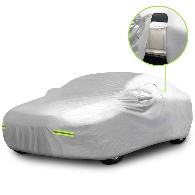 Mockins 190 in. x 75 in. x 60 in. Water Resistant Car Cover with Zipper Opening - 190T Silver Polyester-Medium Sedan - MA-64