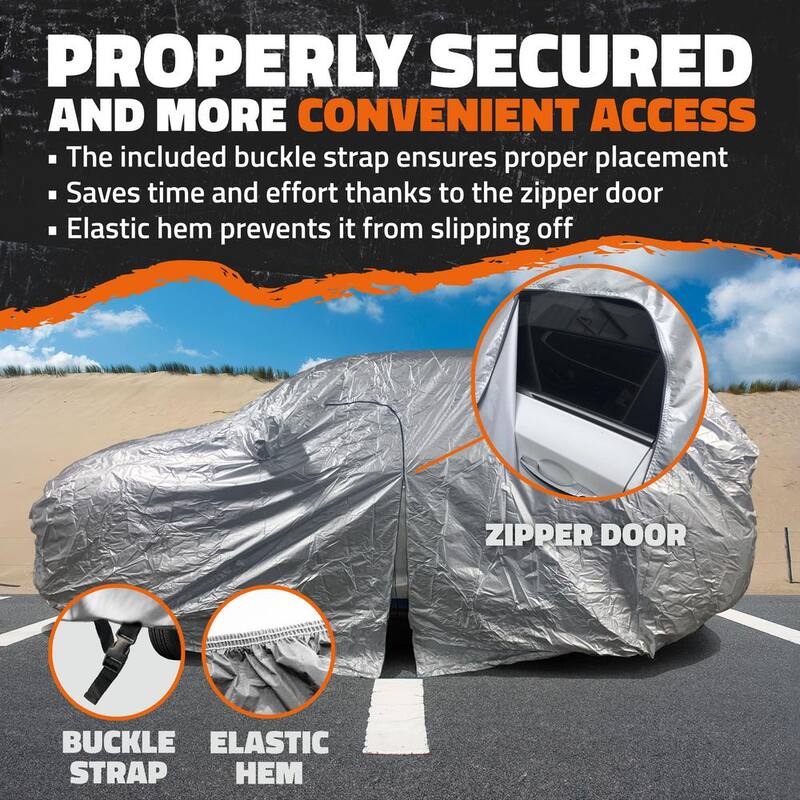 Mockins 190 in. x 75 in. x 72 in. Water Resistant Car Cover with Zipper Door - 190T Silver Polyester - Medium SUV Cover - MA-65