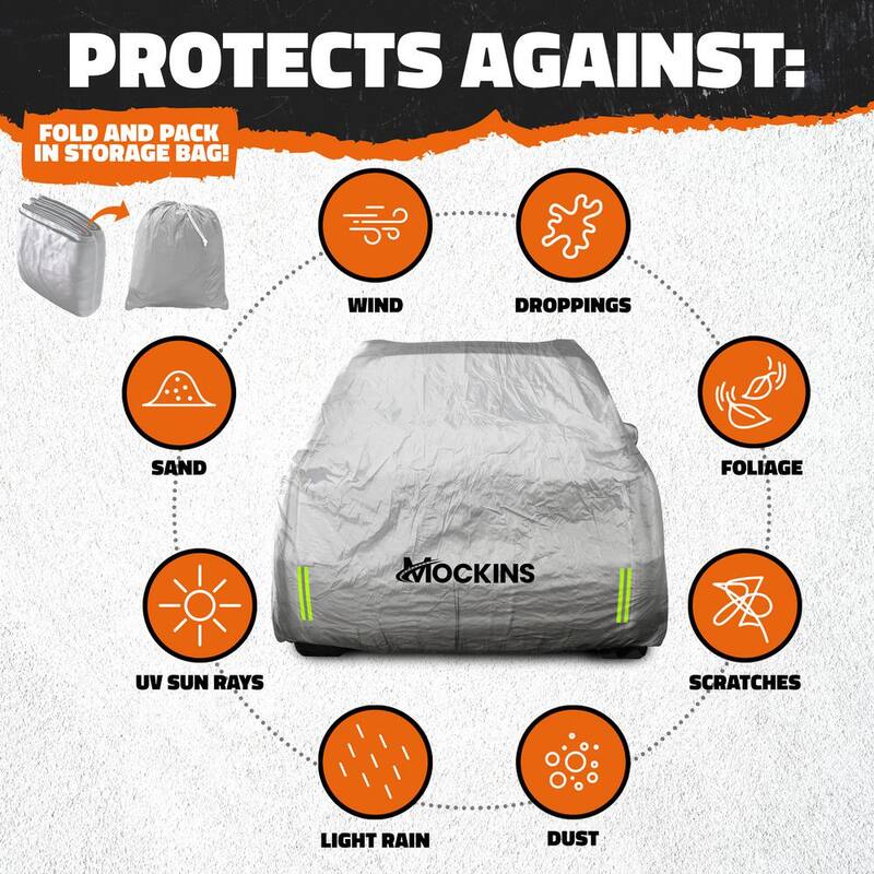 Mockins 190 in. x 75 in. x 72 in. Water Resistant Car Cover with Zipper Door - 190T Silver Polyester - Medium SUV Cover - MA-65