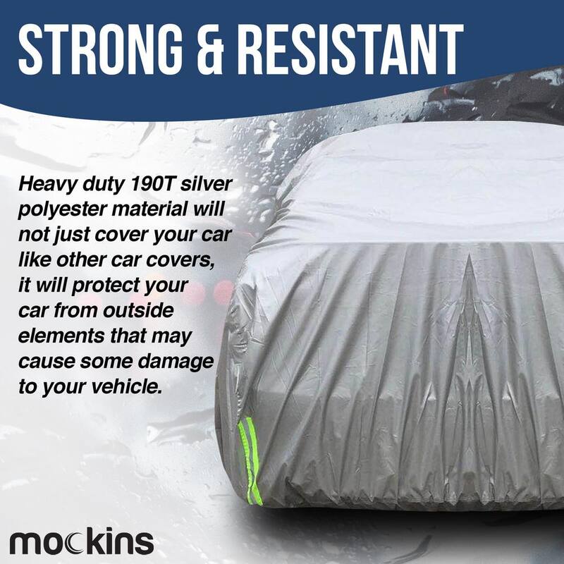 Mockins 185 in. x 70 in. x 60 in. Water Resistant Car Cover - 190T Silver Polyester - Small Sedan - MA-46