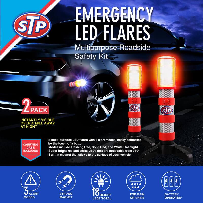 STP Emergency LED Road Flares, 3 Separate Lighting Modes, Battery-Powered (2-Pack) - SEL1-1000-RES