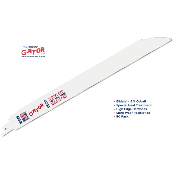 Gator Reciprocating Saw Blade 12 in. x 1 in. x 14tpi #12124, X-Heavy Duty Metal Cutting, 50PK - 12124