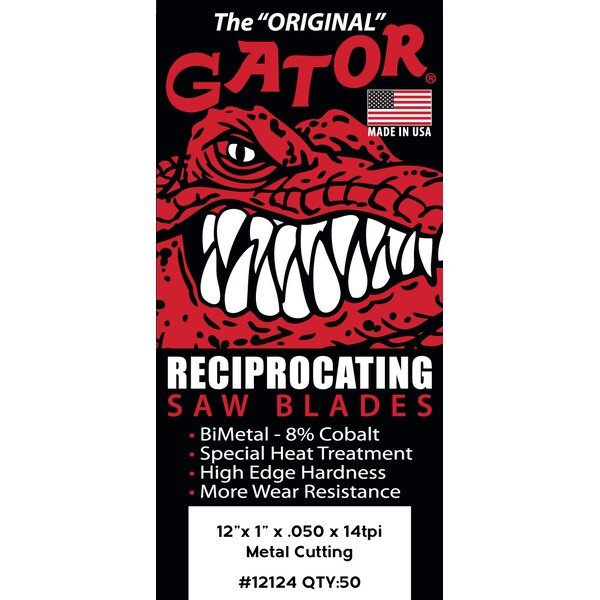 Gator Reciprocating Saw Blade 12 in. x 1 in. x 14tpi #12124, X-Heavy Duty Metal Cutting, 50PK - 12124