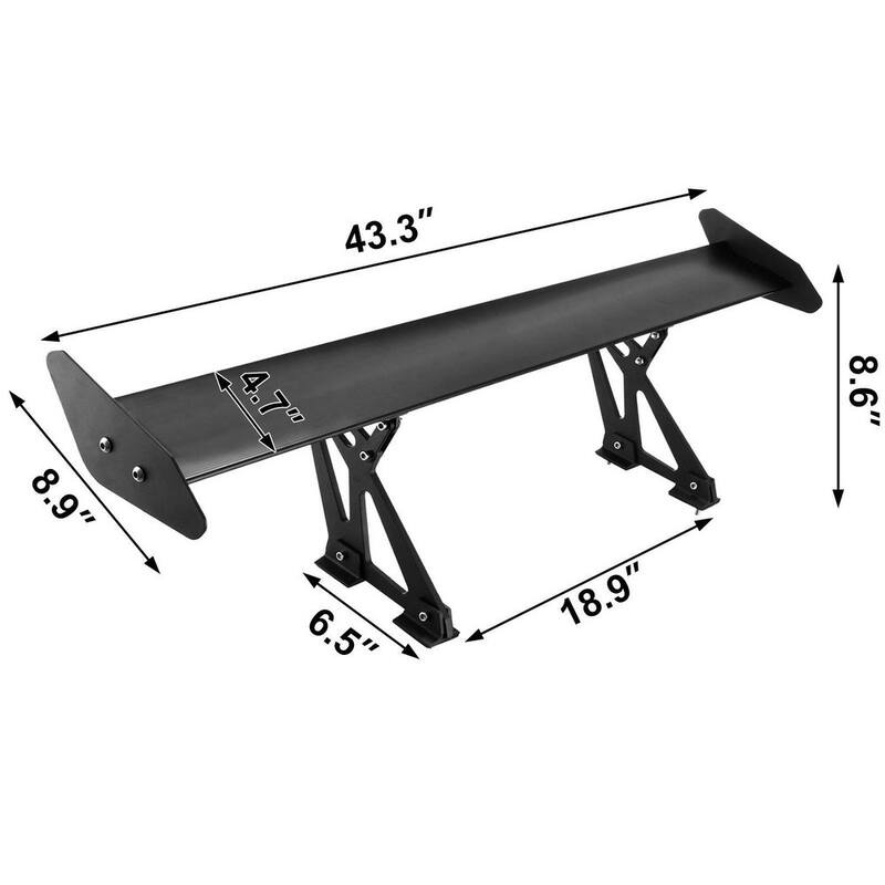 VEVOR 43.3 in. Single Deck GT Wing Car Spoiler Adjustable Lightweight Aluminum Car Rear Spoiler Wing For Car, Vehicle, Black - 110LHJWY000000001V0