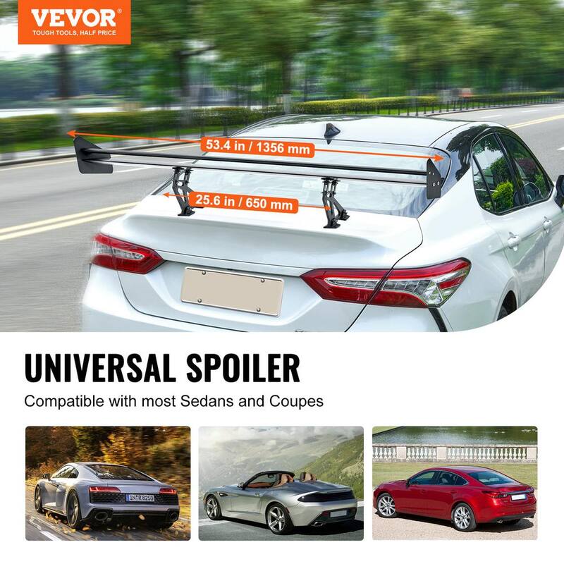 VEVOR GT Wing Car Spoiler, 53.1 in. Universal Spoiler with Double Deck, Adjustable Lightweight Aluminum, Car Rear Spoiler Wing - TYXWYLHJLHJSC6ITCV0-0807