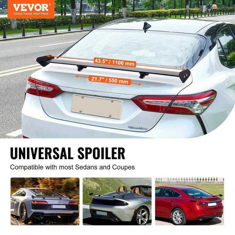 VEVOR GT Wing Car Spoiler, 43.3 in. Universal Spoiler with Single Deck, Adjustable Lightweight Aluminum, Car Rear Spoiler Wing - TYXWYLHJLHJDFLMB1V0-0807