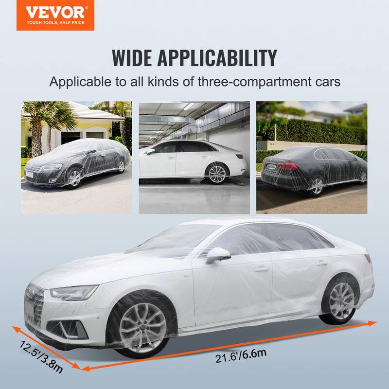 VEVOR 10pcs Clear Plastic Temporary Universal Disposable Car Cover 22ft. x 12ft. Rain Dust Garage - CY10BZSLCZ0000001V0-0920