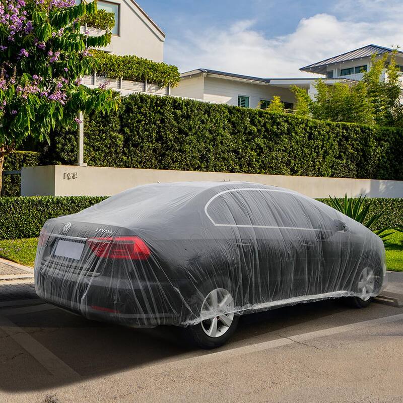 VEVOR 10pcs Clear Plastic Temporary Universal Disposable Car Cover 22ft. x 12ft. Rain Dust Garage - CY10BZSLCZ0000001V0-0920