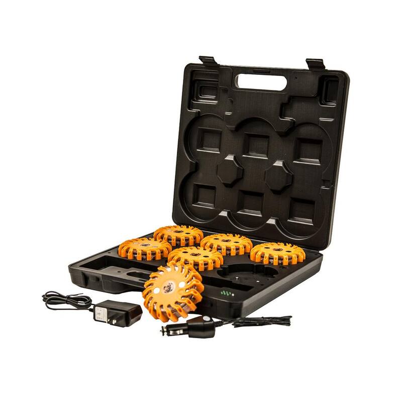 Buyers Products Company 6-pc 4 in. LED Emergency Road Flares Safety Flashing Warning Lights w/ Charging Case - 8891018