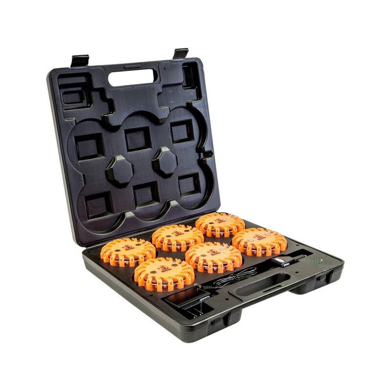 Buyers Products Company 6-pc 4 in. LED Emergency Road Flares Safety Flashing Warning Lights w/ Charging Case - 8891018