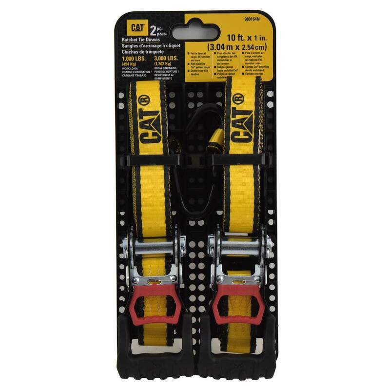 CAT 10 ft. x 1 in. Heavy-Duty Ratcheting 1000 lbs. Truck Tie Down Straps (2-Piece) - 980164N