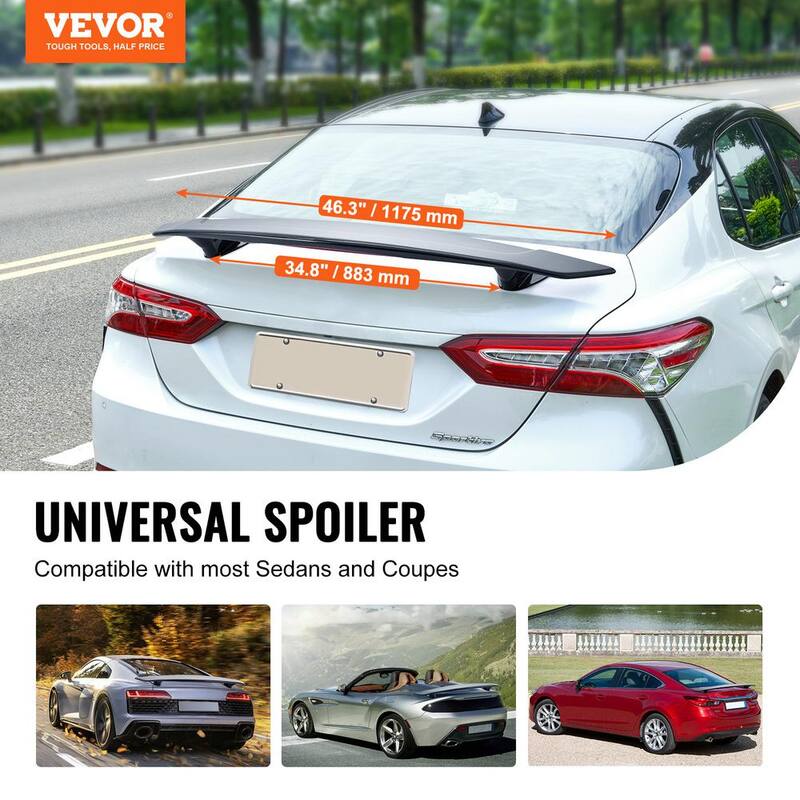 VEVOR GT Wing Car Spoiler, 46.3 in. Universal Spoiler, Compatible with most Sedans and Coupes, ABS, Car Rear Spoiler Wing - TYXWYABS46INXC430V0-0807