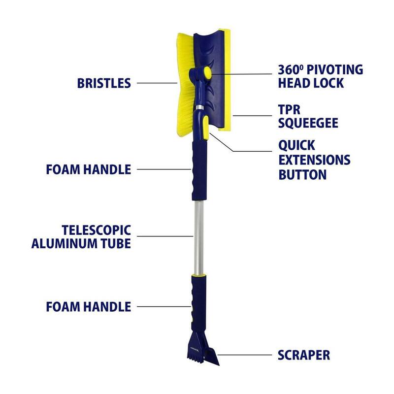 Michelin Colossal Extendable 34-49 in. Swivel Head Snow Brush with Ice Scraper and Squeegee - 2 Pack - 19199-8