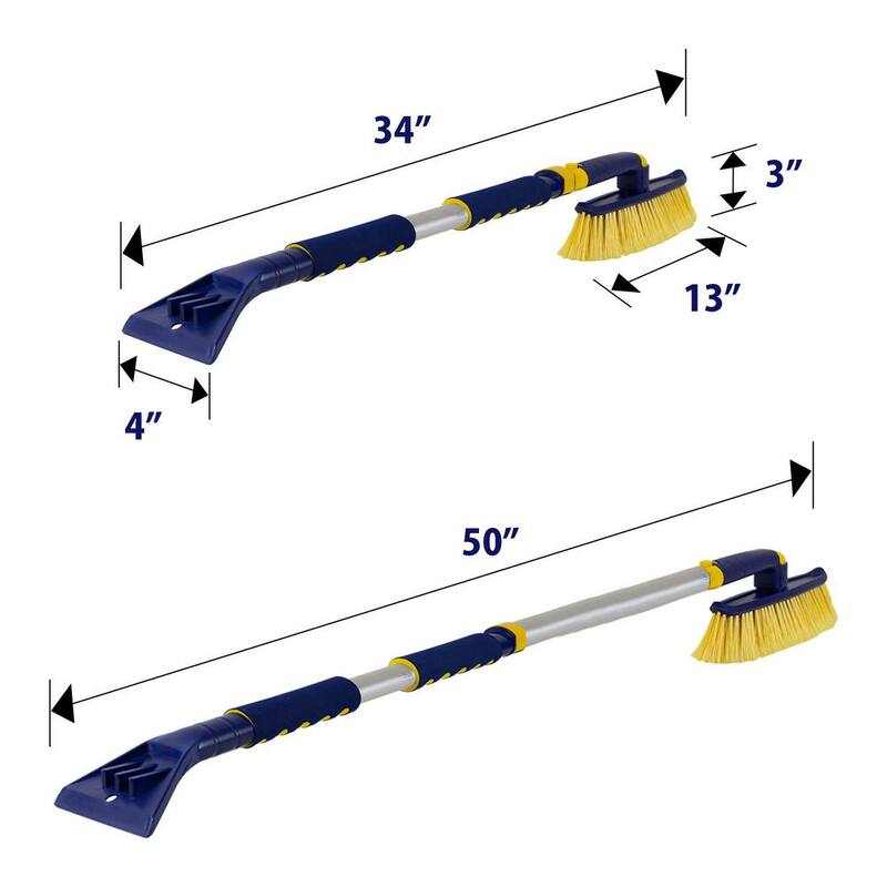 Koolatron Hybrid Extendable 34-50 in. Snow Brush Multi-Tool with Swivel Head, Ice Pick, Non-Slip Grips - 19149-3
