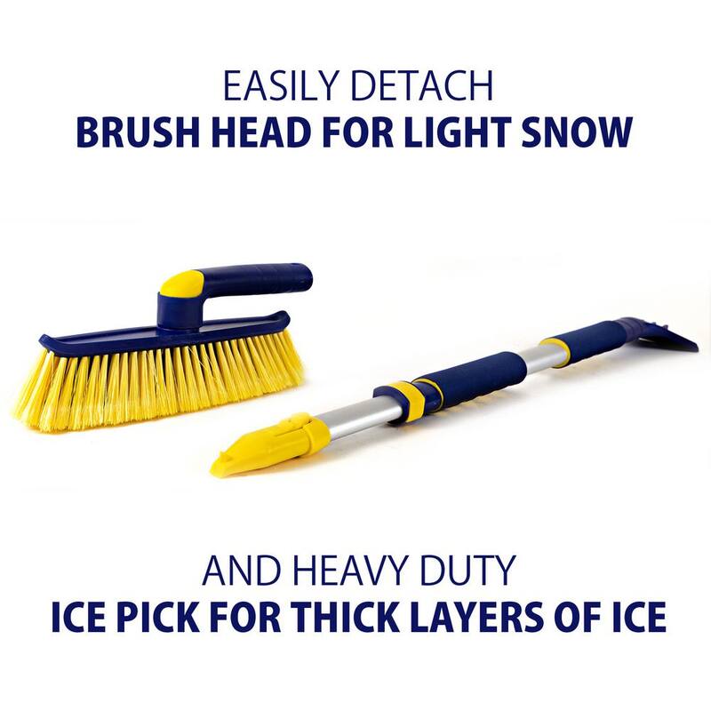 Koolatron Hybrid Extendable 34-50 in. Snow Brush Multi-Tool with Swivel Head, Ice Pick, Non-Slip Grips - 19149-3