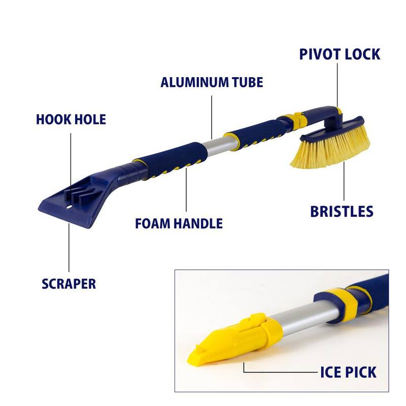Koolatron Hybrid Extendable 34-50 in. Snow Brush Multi-Tool with Swivel Head, Ice Pick, Non-Slip Grips - 19149-3