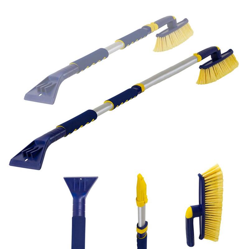 Koolatron Hybrid Extendable 34-50 in. Snow Brush Multi-Tool with Swivel Head, Ice Pick, Non-Slip Grips - 19149-3