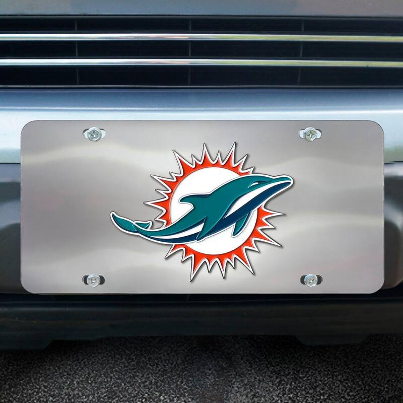 FANMATS 6 in. x 12 in. NFL - Miami Dolphins Stainless Steel Die Cast License Plate - 26923