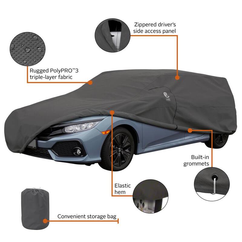 Classic Accessories Over Drive 183 in. L x 59 in. W x 51 in. H PolyPRO3 Hatchback Car Cover in Grey - 10-120-321001-RT