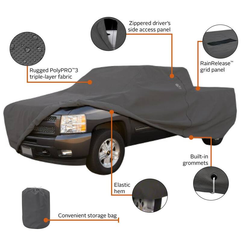 Classic Accessories Over Drive 232 in. L x 70 in. W x 60 in. H PolyPRO3 Truck Cover with RainRelease in Grey - 10-119-251001-RT