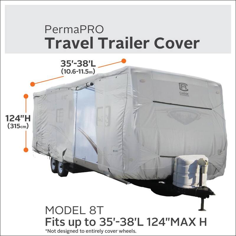 Classic Accessories PermaPRO 462 in. L x 102 in. W x 110 in. H Deluxe Travel Trailer Cover - 80-326-211001-RT