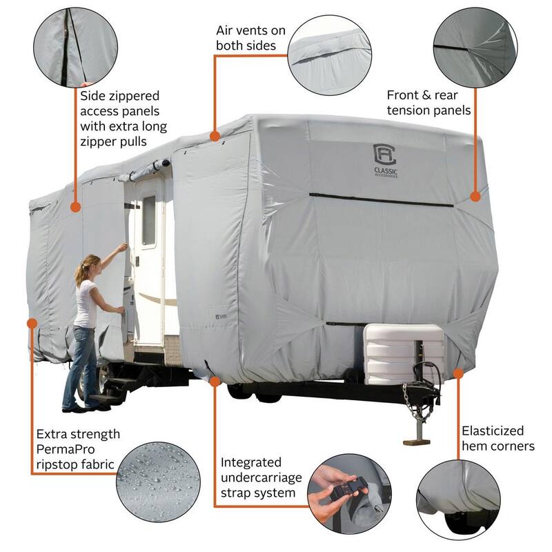 Classic Accessories PermaPRO 462 in. L x 102 in. W x 110 in. H Deluxe Travel Trailer Cover - 80-326-211001-RT