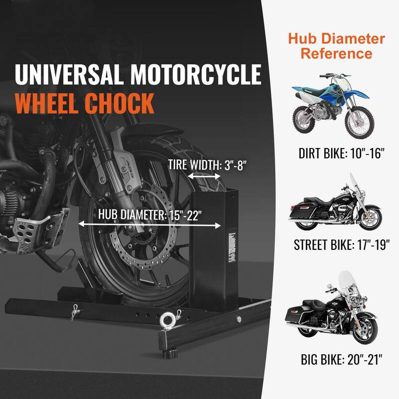VEVOR Motorcycle Wheel Chock Upright 1800 lbs. Motorcycle Wheel Stand for 15 in. to 22 in. Off-Road and Standard Motorcycles - MTCLDLZSKDHS2OLR1V0