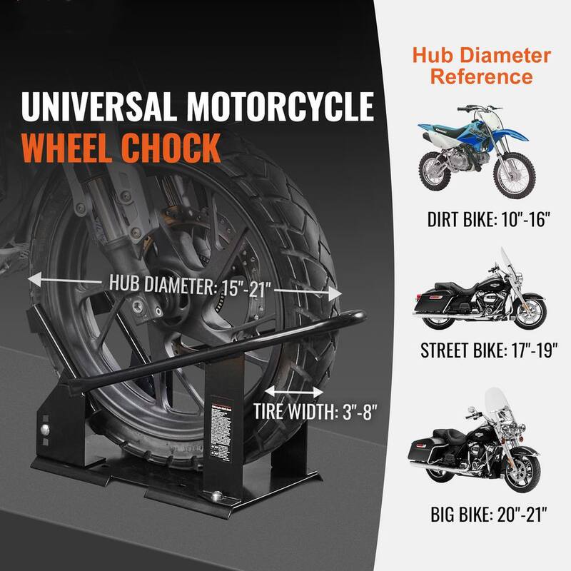 VEVOR Motorcycle Wheel Chock 1800 lbs. Capacity Wheel Cradle Holder for 15 in. to 21 in. Off-Road and Standard Motorcycles - MTCLDKCSKDHS3J9BTV0