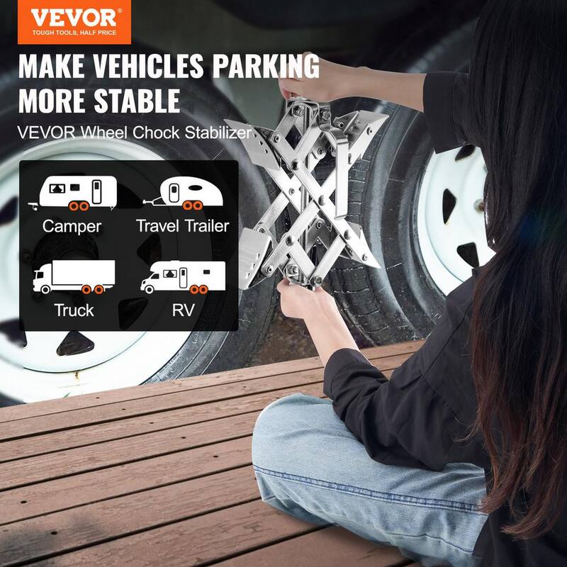 VEVOR 2PCS Wheel Chock Stabilizer X-shaped Wheel Chock with Ratchet Wrench for Camper Trailer RV Truck 1.5 in. to 10 in. Tire - CLWDQXBZXSDDXO4ZMV0