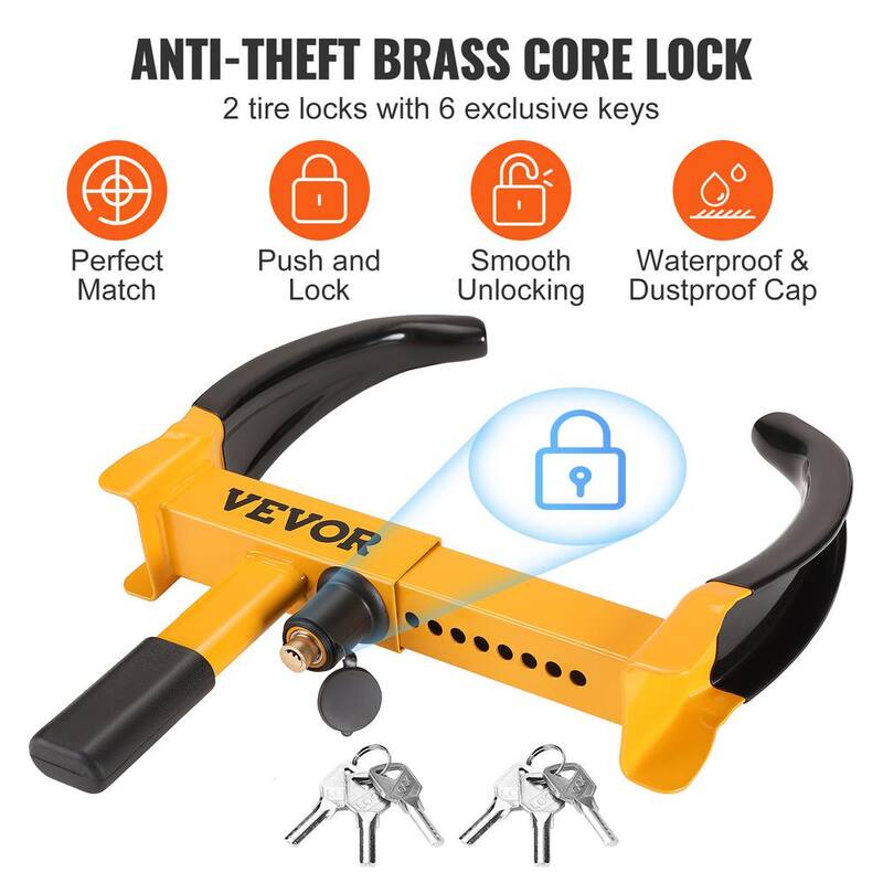 VEVOR Wheel Lock, 2 Packs Universal Wheel Clamp Lock, Adjustable Anti Theft Trailer Lock Wheel Clamp, Heavy-duty Steel Tire - JQSLTS2J0000HVGE2V0-0702