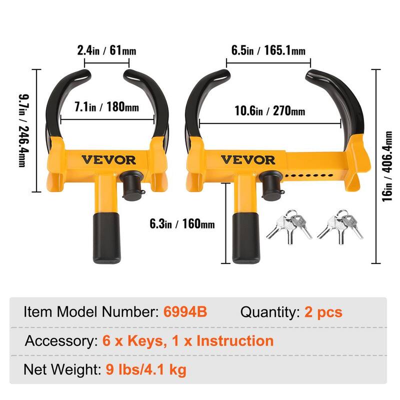VEVOR Wheel Lock, 2 Packs Universal Wheel Clamp Lock, Adjustable Anti Theft Trailer Lock Wheel Clamp, Heavy-duty Steel Tire - JQSLTS2J0000HVGE2V0-0702