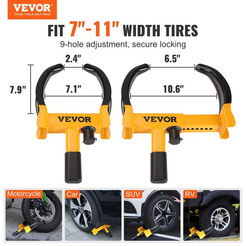 VEVOR Wheel Lock, 2 Packs Universal Wheel Clamp Lock, Adjustable Anti Theft Trailer Lock Wheel Clamp, Heavy-duty Steel Tire - JQSLTS2J0000HVGE2V0-0702