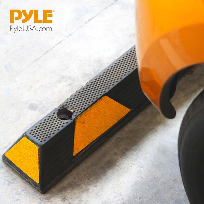 Pyle Vehicle and Truck Parking Tire Stops, Heavy-Duty Rubber Tire Blocks (Extra-Wide Style) (Pair) - PCRSTP14X2