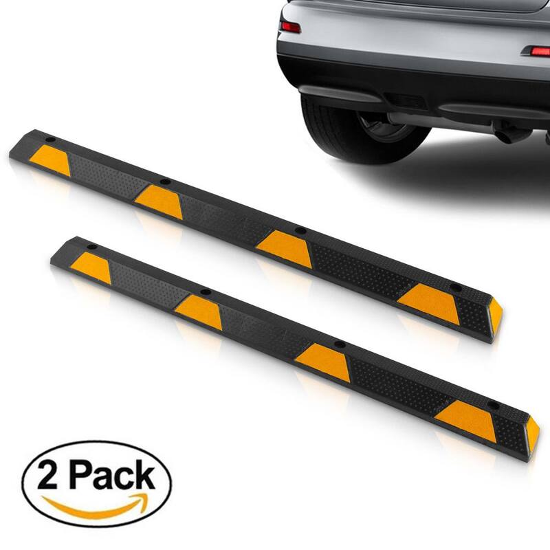 Pyle Vehicle and Truck Parking Tire Stops, Heavy-Duty Rubber Tire Blocks (Extra-Wide Style) (Pair) - PCRSTP14X2