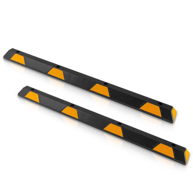 Pyle Vehicle and Truck Parking Tire Stops, Heavy-Duty Rubber Tire Blocks (Extra-Wide Style) (Pair) - PCRSTP14X2