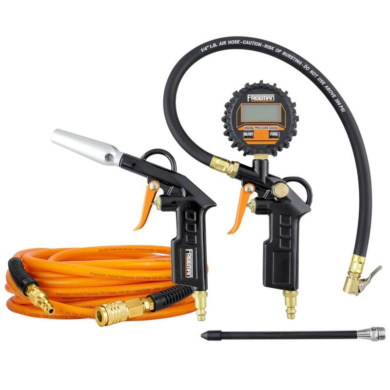 Freeman Digital Tire Inflator with High Flow Blow Gun and 1/4 in. x 50 ft. PU Polymer Hybrid Air Hose Kit - PHIBGK